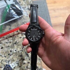 Black Leather Strap Watch